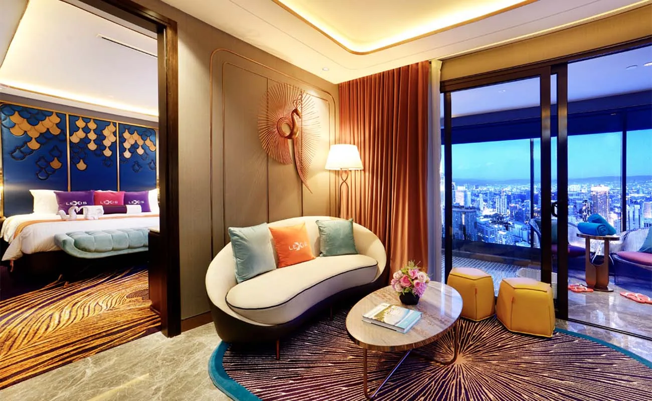 Royal Lexis suite living room with KL skyline view